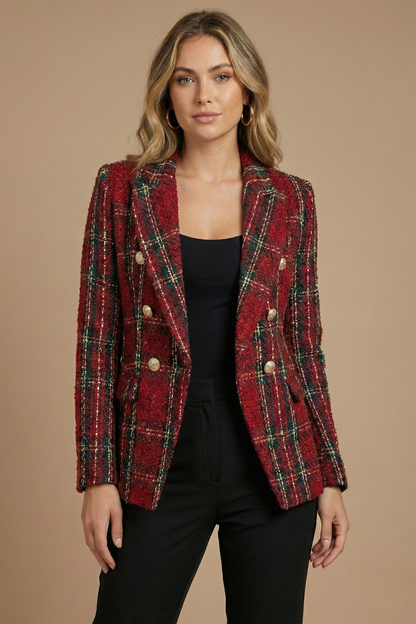 Sophie | Geruit Blazerjack met Dubbele Rij Knopen voor Dames in de Winter 3