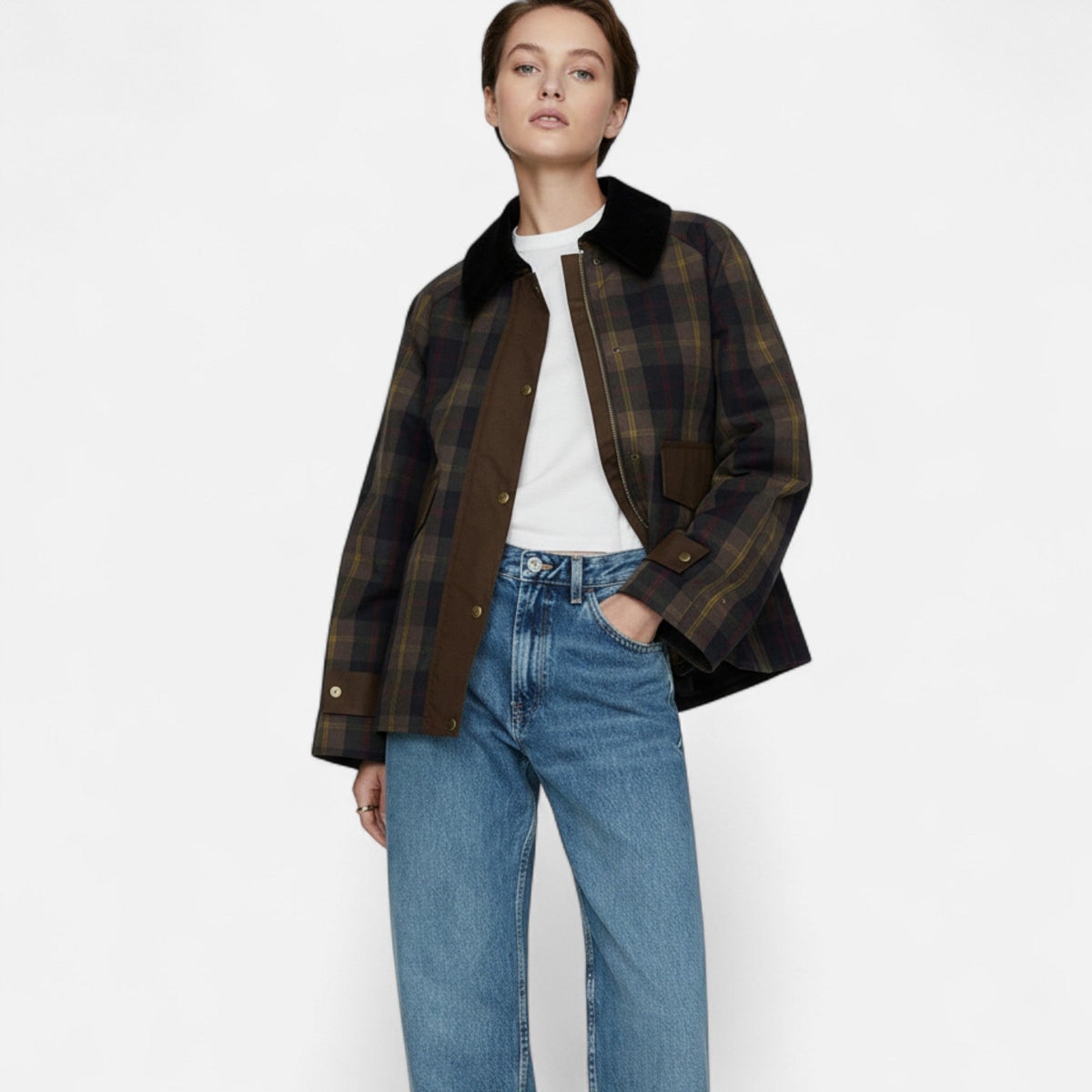 Sophie | Geruit Damesjack met Zachte Imitatiebont Kraag voor de Winter 1