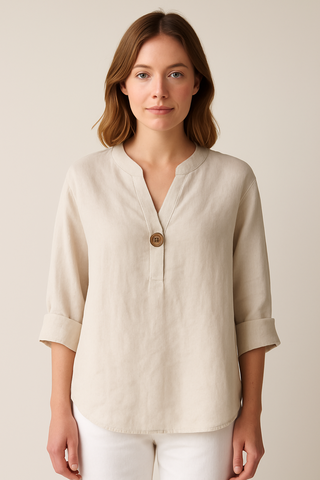 Sophie | Korte Mouw Damesblouse met V-hals en Knoopdetail voor Zomer 0