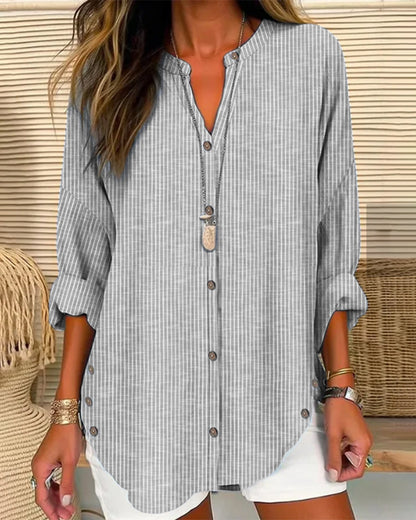 Sophie | Lange Gestreepte Blouse Dames met Knoopdetails voor Zomerstijl 2