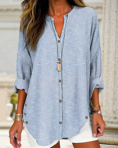 Sophie | Lange Gestreepte Blouse Dames met Knoopdetails voor Zomerstijl 5