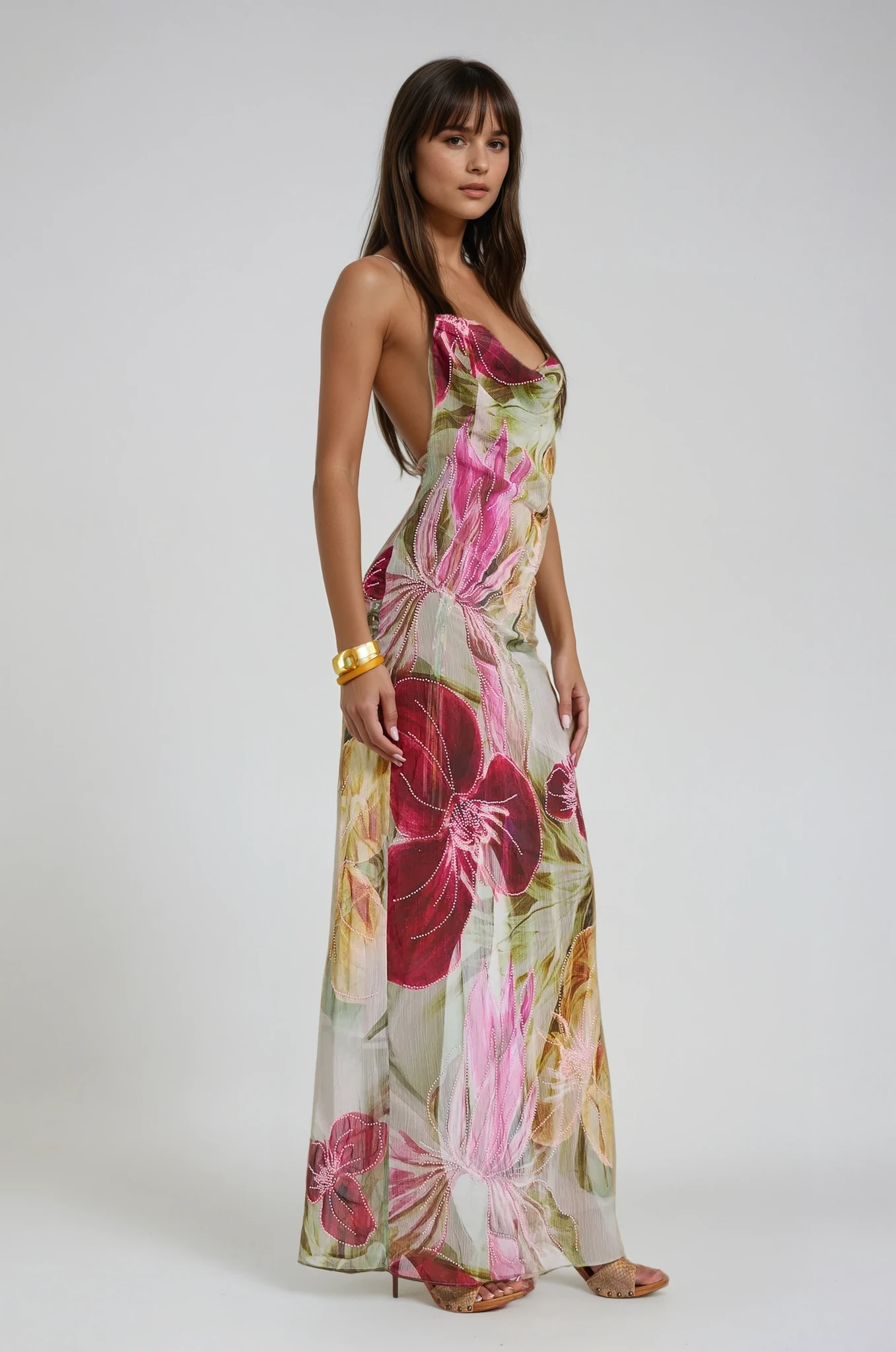Sophie | Lange Jurk Dames met Bloemenprint en Gedetailleerde Handkraaltjes 0