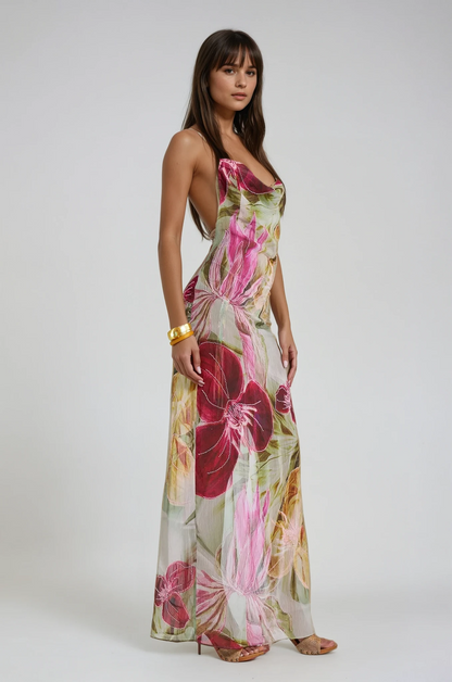 Sophie | Lange Jurk Dames met Bloemenprint en Gedetailleerde Handkraaltjes 0