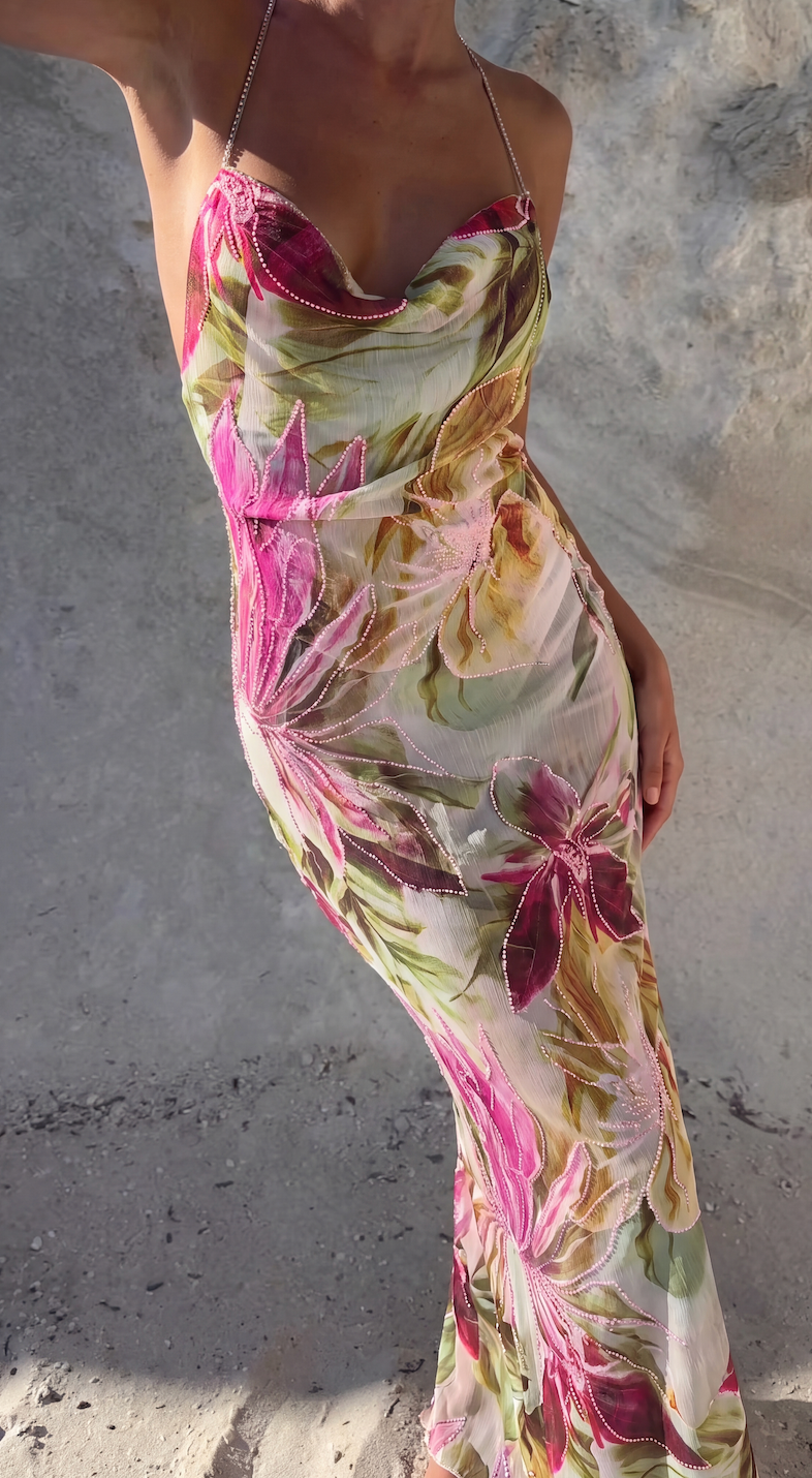 Sophie | Lange Jurk Dames met Bloemenprint en Gedetailleerde Handkraaltjes 6