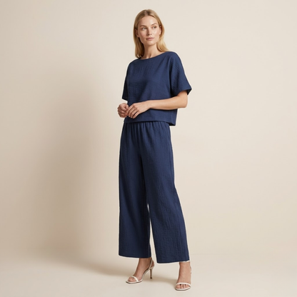 Sophie | Luchtige Co-ord Set met Wijde Broek voor Dames 0