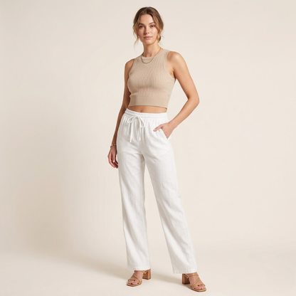 Sophie | Luchtige Linnen Broek voor Dames met Wijde Pijpen 0