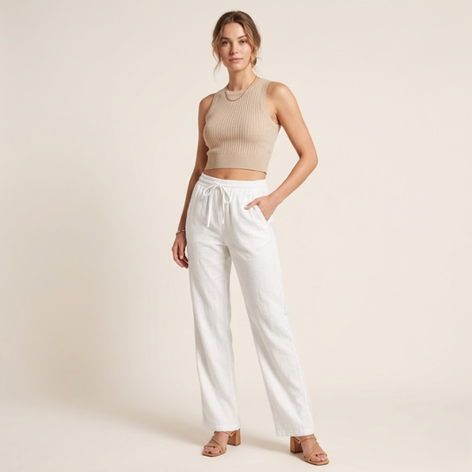 Sophie | Luchtige Linnen Broek voor Dames met Wijde Pijpen 0