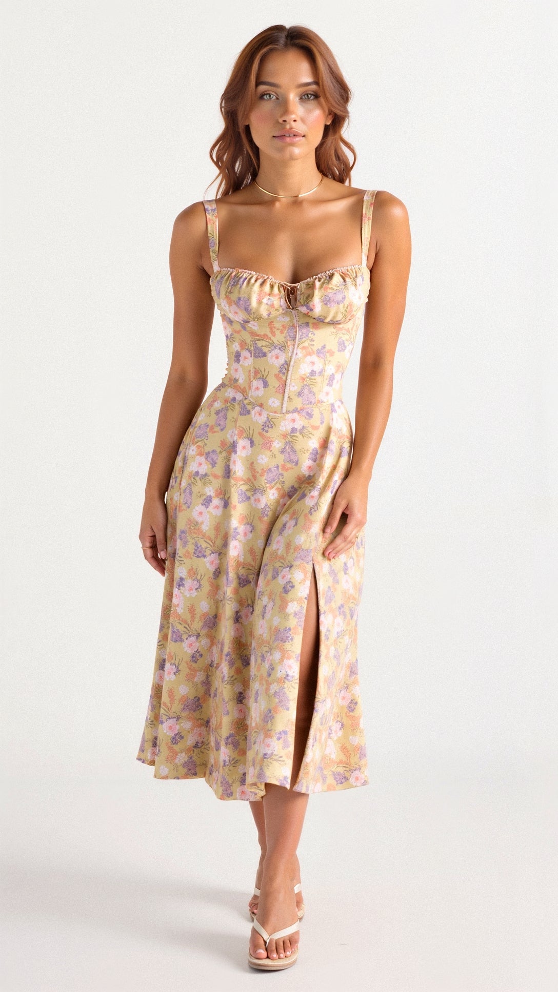 Sophie | Midi Jurk Dames met Corset en Vloeiende Rok voor Zomerse Gelegenheden 0