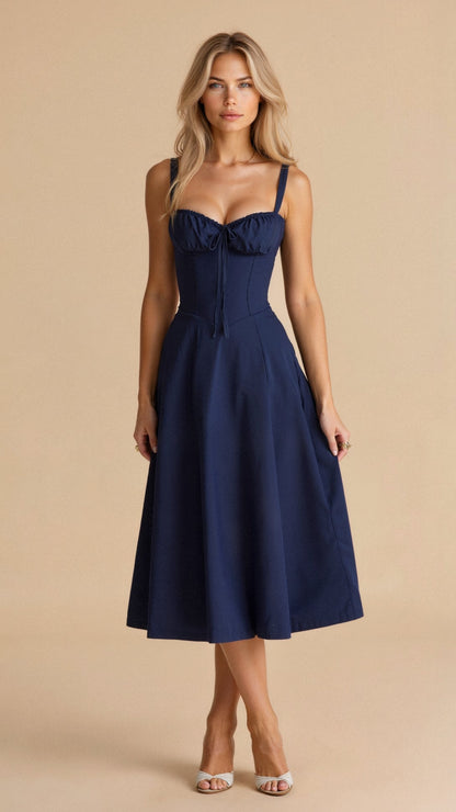 Sophie | Midi Jurk Dames met Corset en Vloeiende Rok voor Zomerse Gelegenheden 11