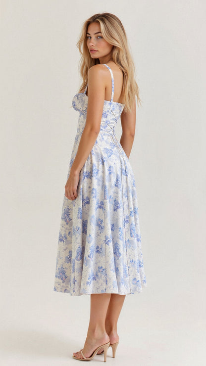 Sophie | Midi Jurk Dames met Corset en Vloeiende Rok voor Zomerse Gelegenheden 7