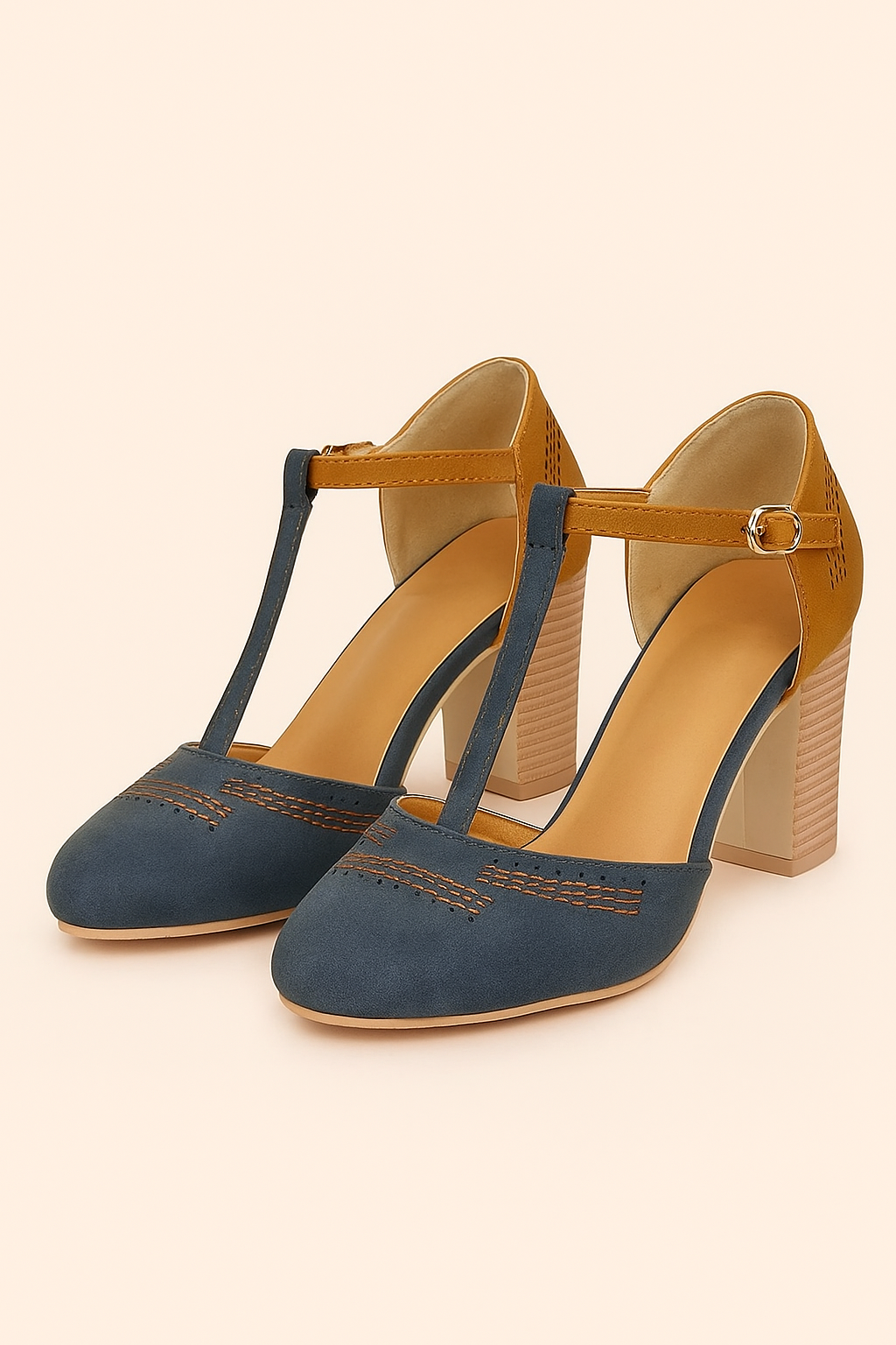 Sophie | T-bar Pumps Dames met Blokhak en Retro Look 1