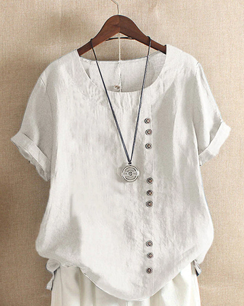 Sophie | Witte Blouse Dames met Knoopdetail voor Zomer 1