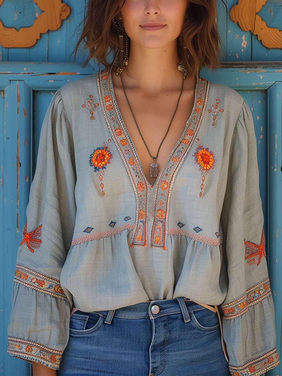 Sophie | Witte Dames Blouse Korte Mouw met V-hals en Geborduurde Accenten 0