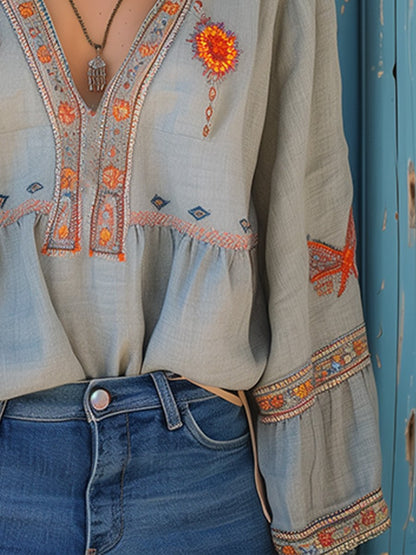 Sophie | Witte Dames Blouse Korte Mouw met V-hals en Geborduurde Accenten 4