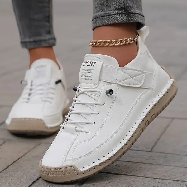 Sophie | Witte Dames Sneakers met Gestructureerd Bovenwerk en Comfortabele Veters 1
