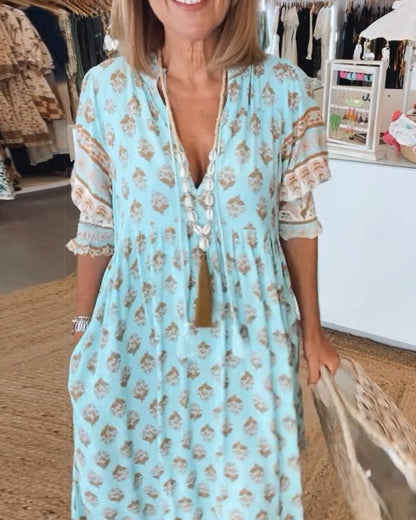 Sophie | Zomer Midi-jurk met V-hals en Print voor Dames 3