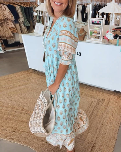 Sophie | Zomer Midi-jurk met V-hals en Print voor Dames 4