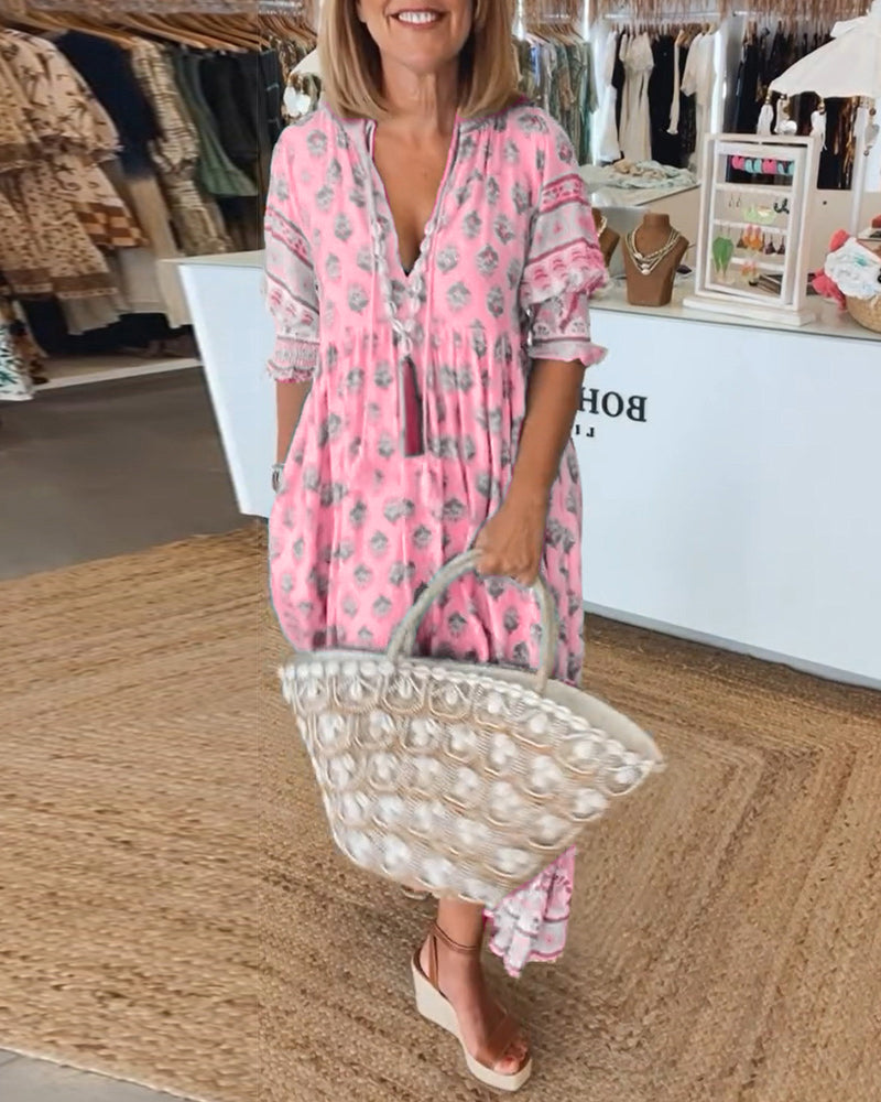 Sophie | Zomer Midi-jurk met V-hals en Print voor Dames 9