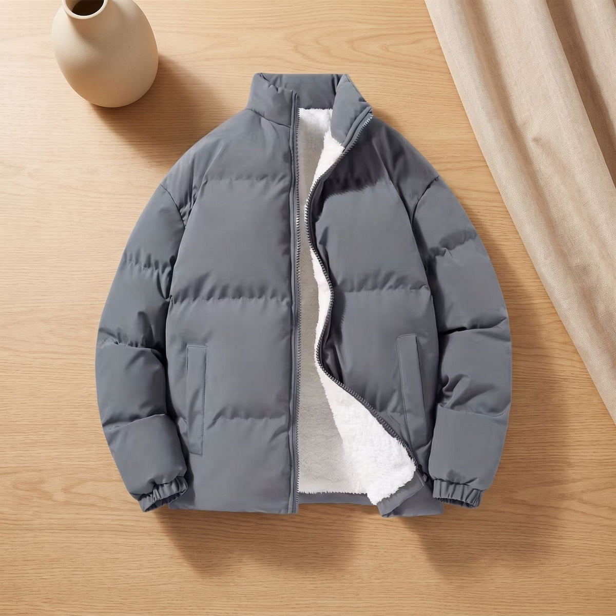Heren puffer jas met hoge opstaande kraag
