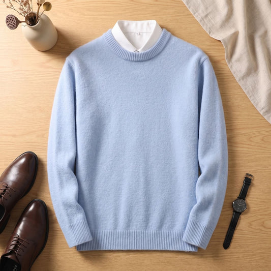BASTIAN fijngebreide heren pullover met ronde hals in neutrale kleur