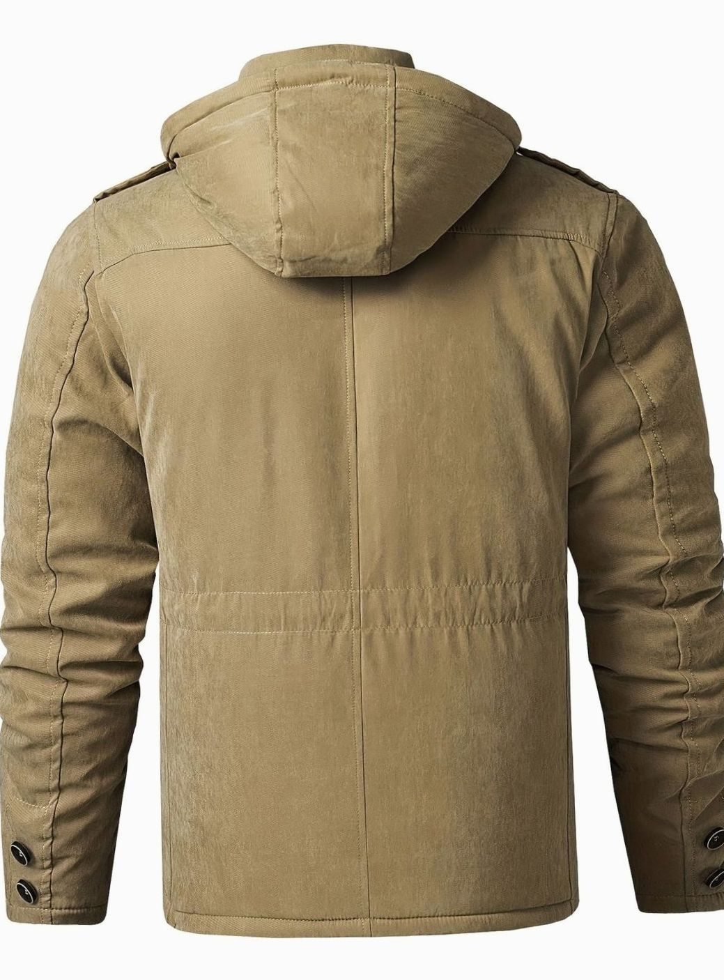Zijaanzicht van de BOREN heren utility jas met capuchon