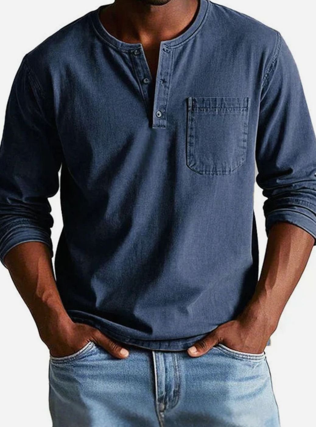 Heren henley shirt met lange mouwen en borstzak in casual stijl