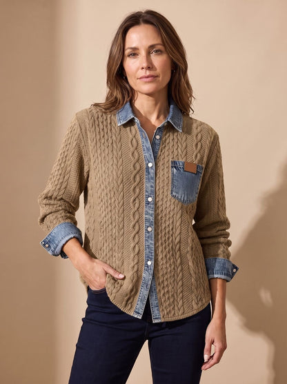 BRINDEL overshirt gedragen over een basic top voor casual look