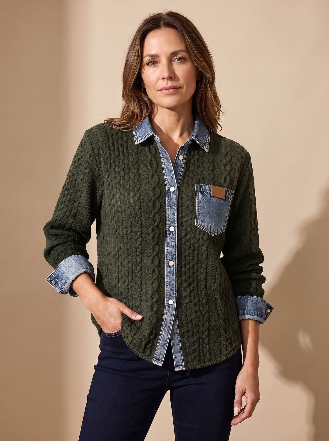 BRINDEL overshirt gecombineerd met jeans voor weekendlook