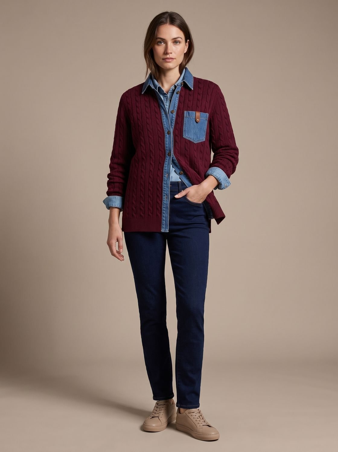 Achteraanzicht van het dames overshirt met afgeronde zoom