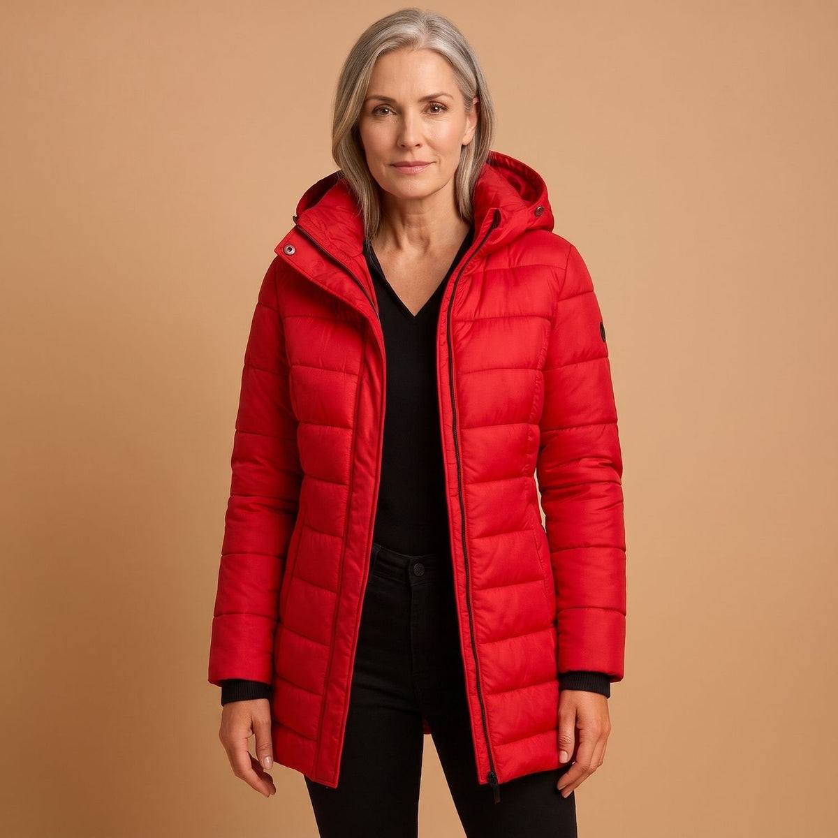 BRIVONA winterjas gedragen in alledaagse winterse outfit