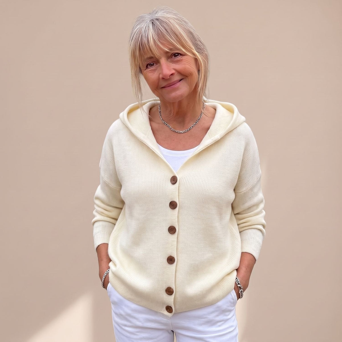 Detail van zachte gebreide stof van het dames vest