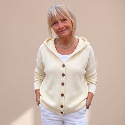 Detail van zachte gebreide stof van het dames vest