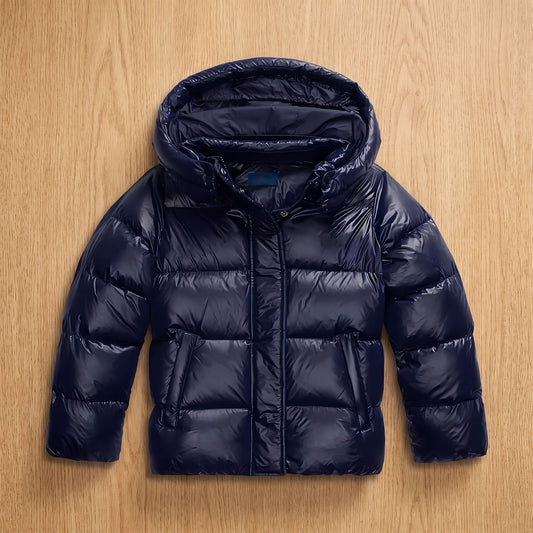 CALESSA gewatteerde damesjas met capuchon in de kleur marineblauw