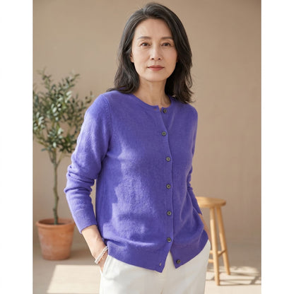 CAMILA dames cardigan van merinowol en cashmere met ronde hals
