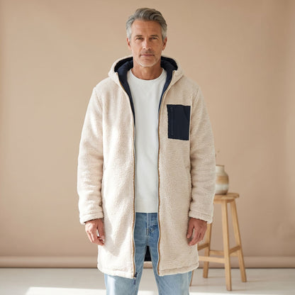 CHRISTIAN omkeerbare herenwintermantel in sherpa fleece met capuchon
