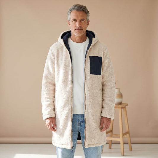 CHRISTIAN omkeerbare herenwintermantel in sherpa fleece met capuchon