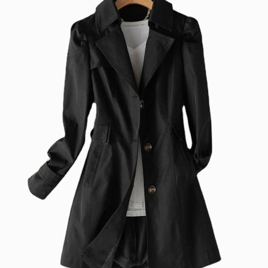 CORENTINE getailleerde damestrenchcoat met enkele rij knopen in klassieke stijl