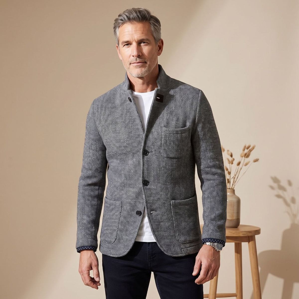 Heren slim-fit gebreid vest met knopen in modieuze kleur