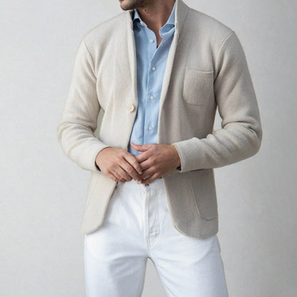 Heren slim-fit blazer-cardigan met knoopsluiting in effen kleur