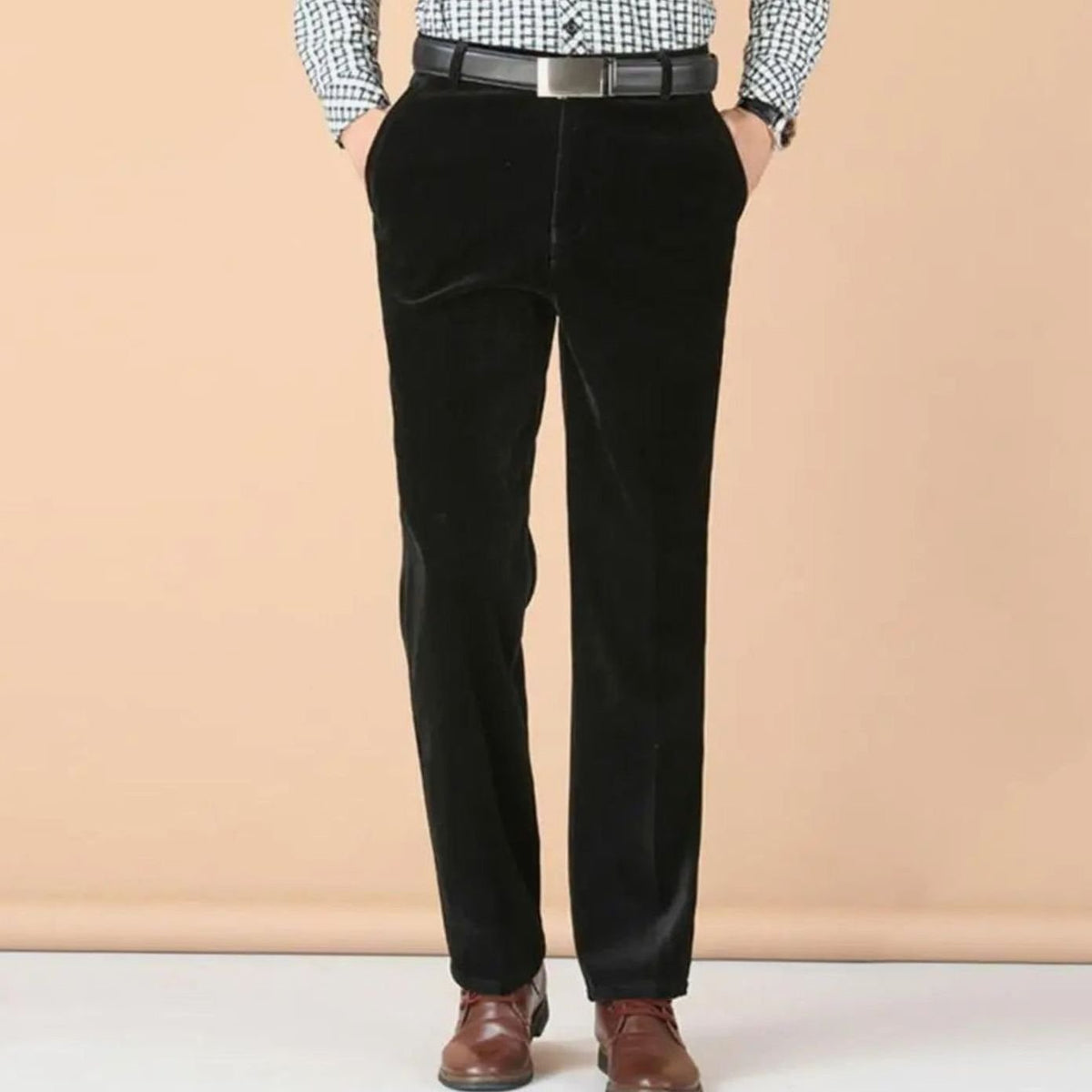 Heren fluwelen pantalon met rechte pijp in tailored fit, formele look