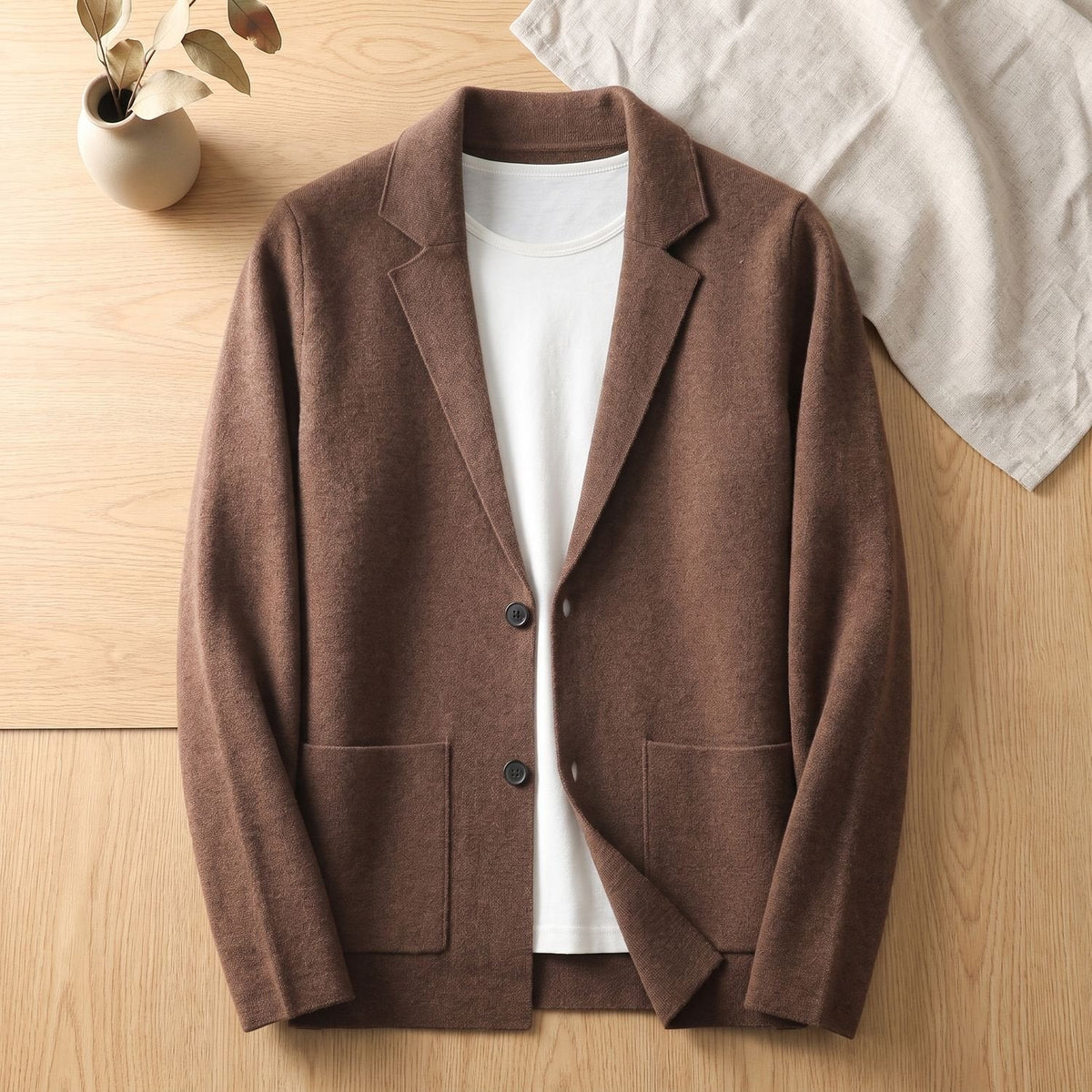 EDVIN heren cardigan van 100% kasjmier met blazer-look, vooraanzicht