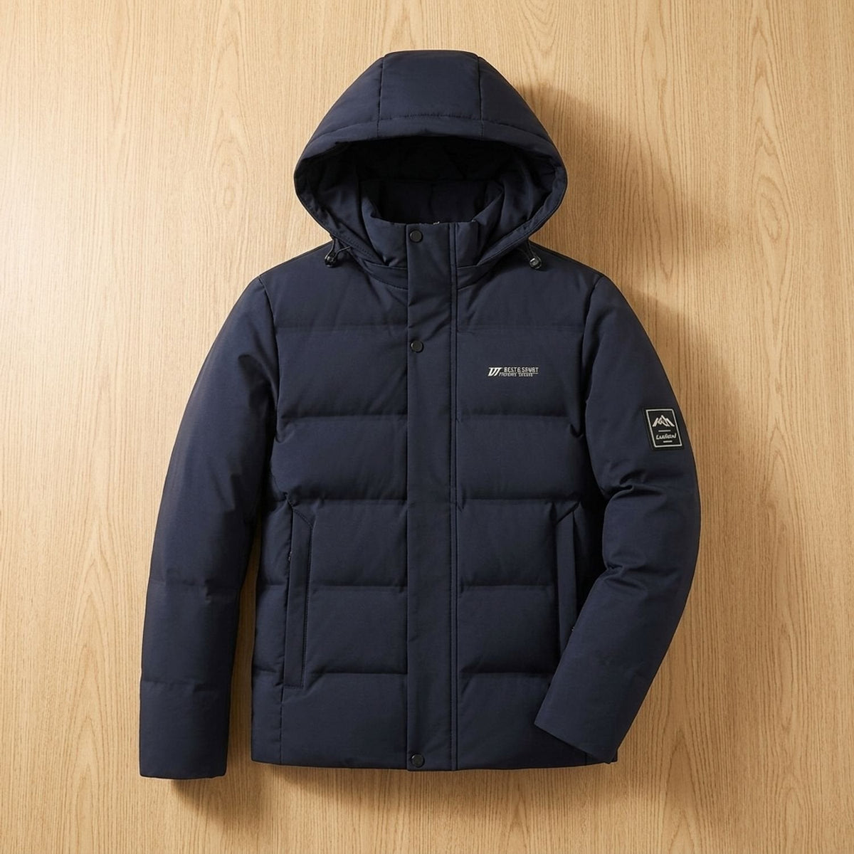 Achteraanzicht van de oversized winterjas met capuchon