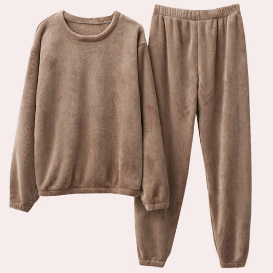 FENORA fleece loungeset dames met crewneck sweater en joggingbroek