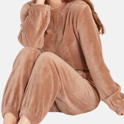 Close-up van zacht fleece materiaal van de FENORA loungeset