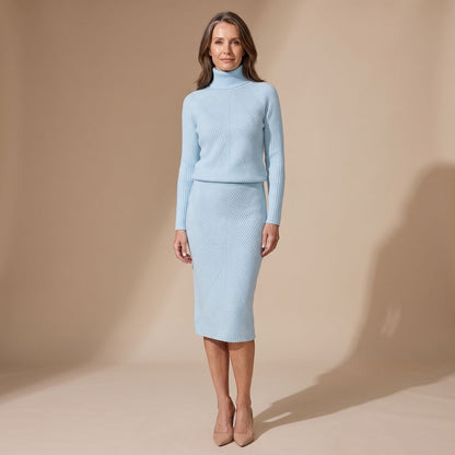 FIENKE gebreide colbloes en midirok set voor dames in herfstlook