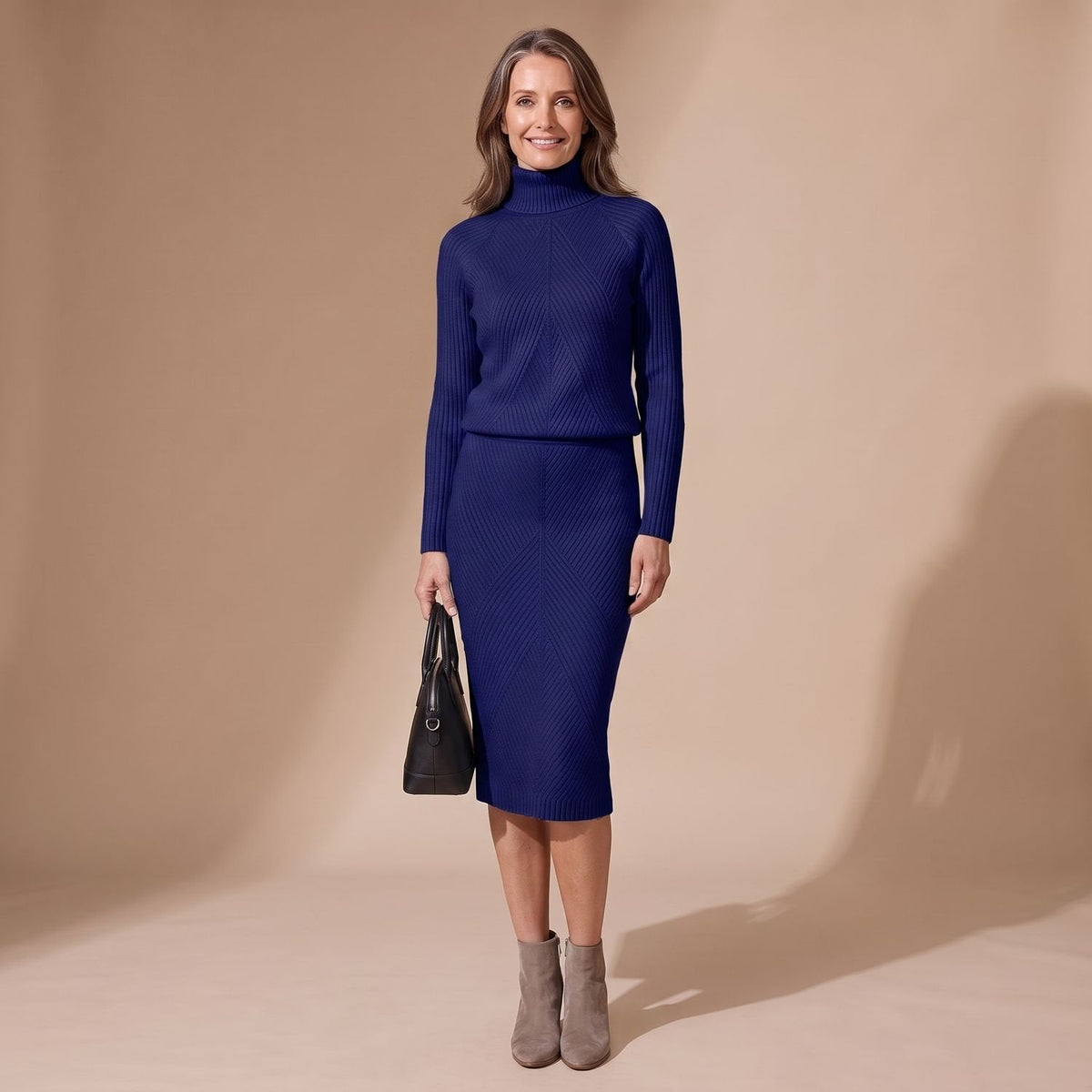 Volledige look van de FIENKE colbloes en rok set in bruin
