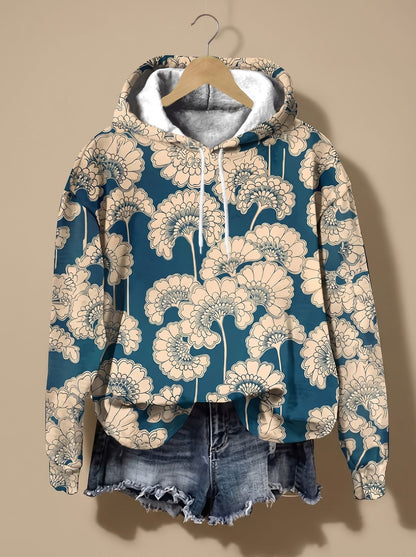 FLORABEL oversized dameshoodie met bloemen jacquard print en kap