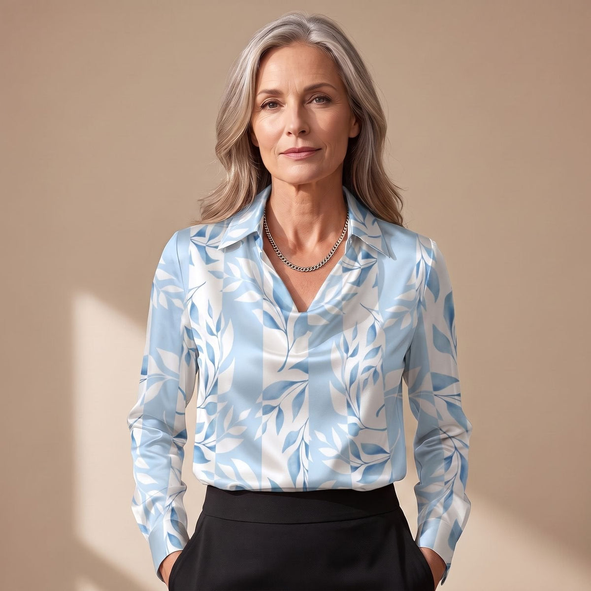Elegante blouse gecombineerd met een rok voor avondlook