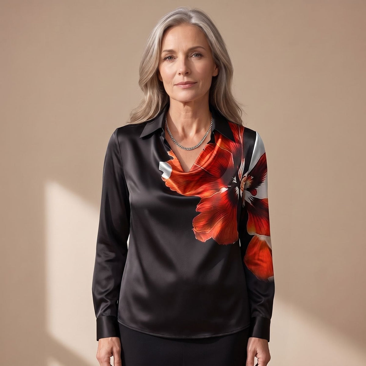 Satijnen blouse gestyled met jeans voor casual chic outfit