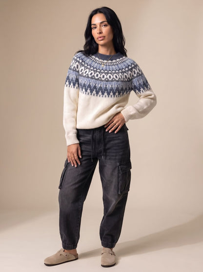 FRIGGA crèmekleurige Fair-Isle trui met nordisch jacquardpatroon voor dames